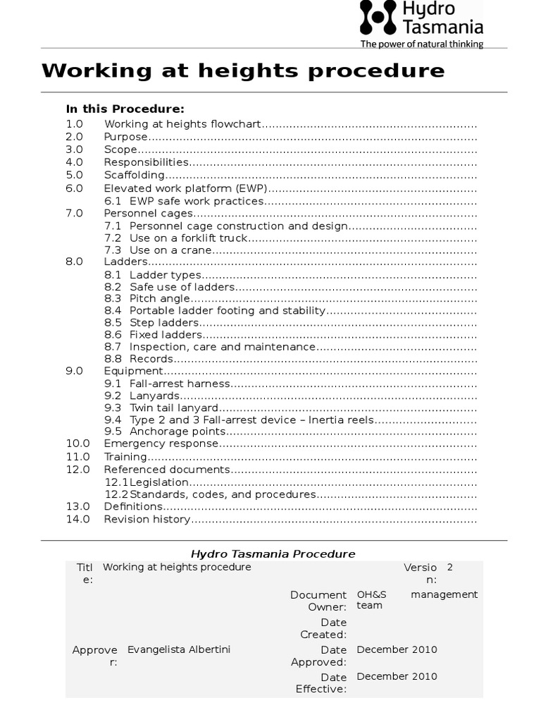 Working at Heights Procedure Ladder Occupational Safety And Health