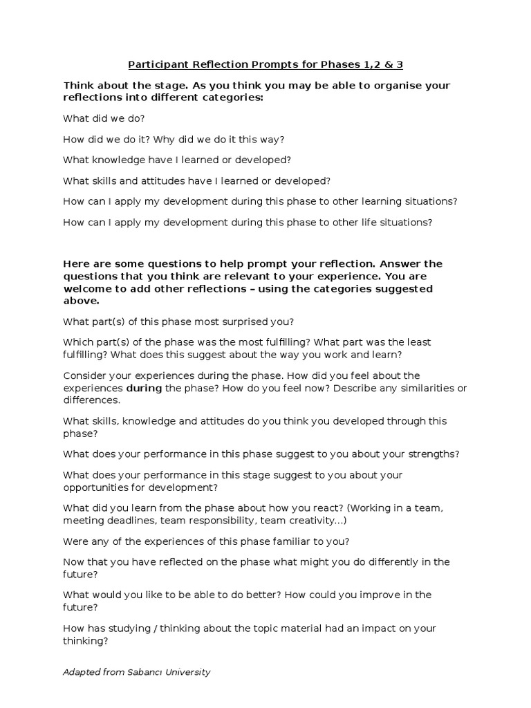 Reflection Prompts for Learning Phases | PDF