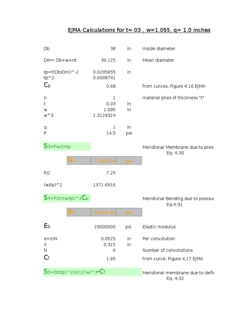 EJMA Bellows Calculator PDF Pounds Per Square Inch Mechanical