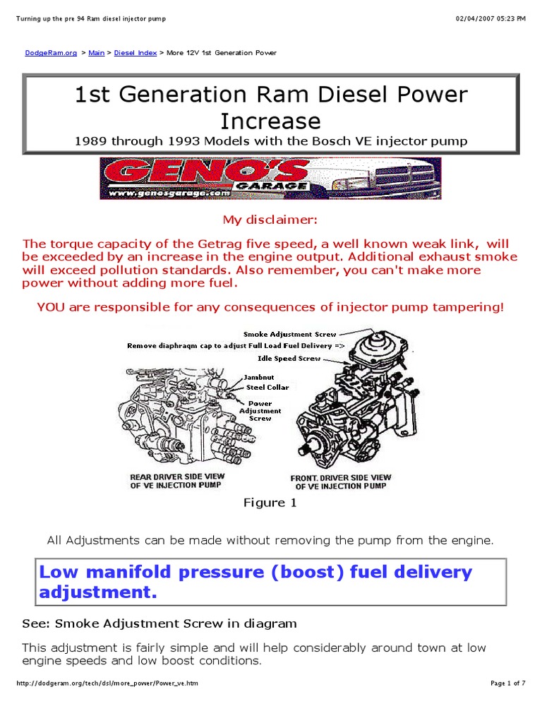 Adjusting Bosch VE Pump for Power | PDF | Turbocharger | Fuel Injection