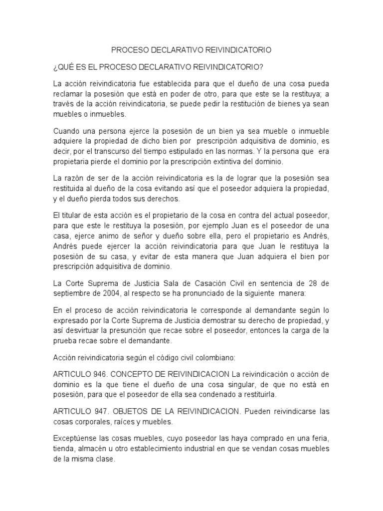 Proceso Declarativo | PDF | Posesión (Ley) | Propiedad