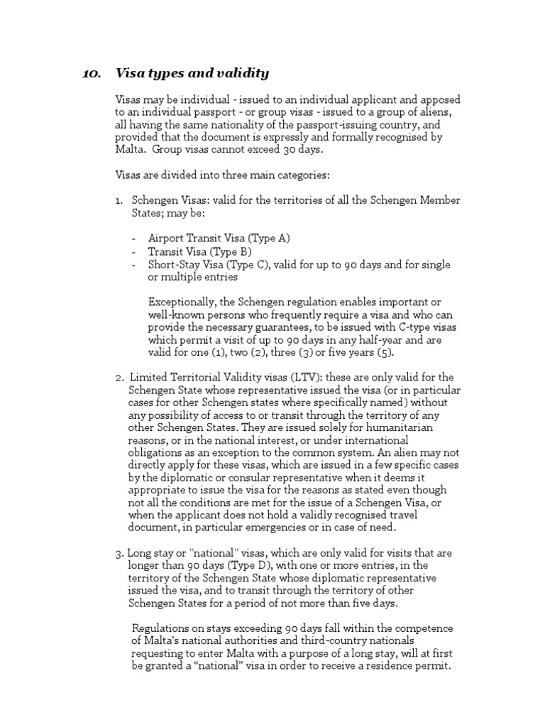 Visa Types for entry to Malta Travel Visa International Relations