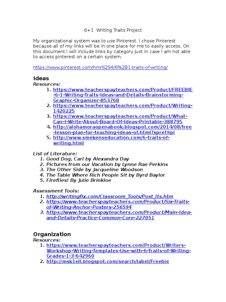 6+1 Writing Traits Resources for Grade 5 | PDF | American Children's ...