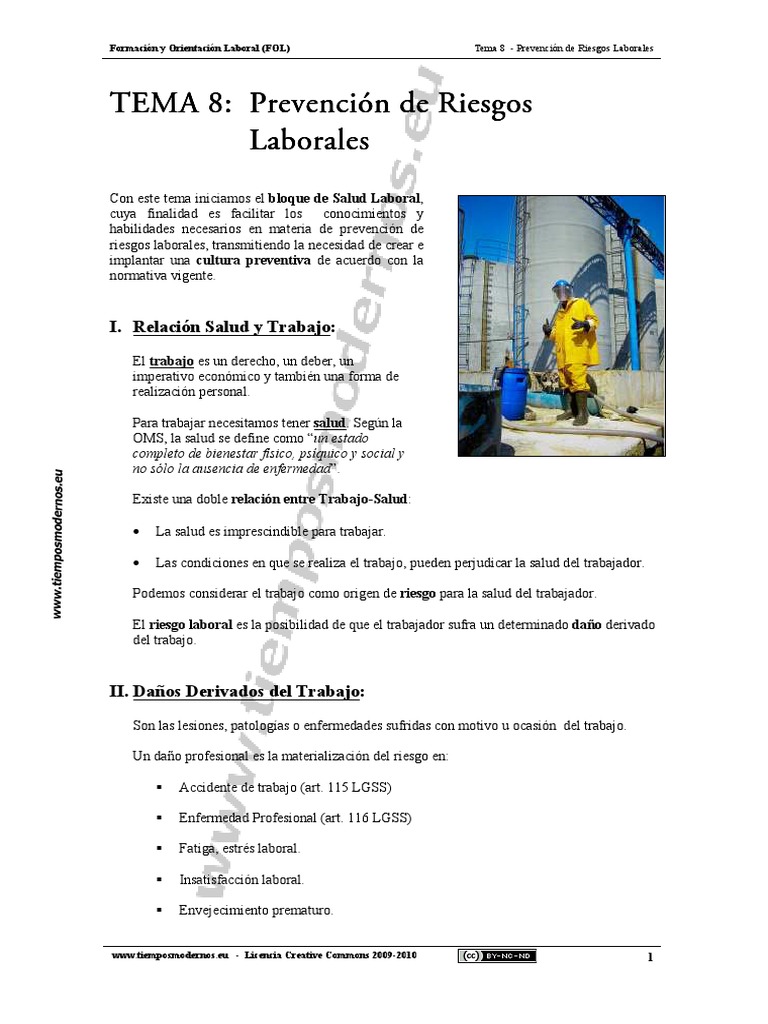 Tema 8 Prevencion de Riesgos Laborales | PDF | Derecho laboral ...