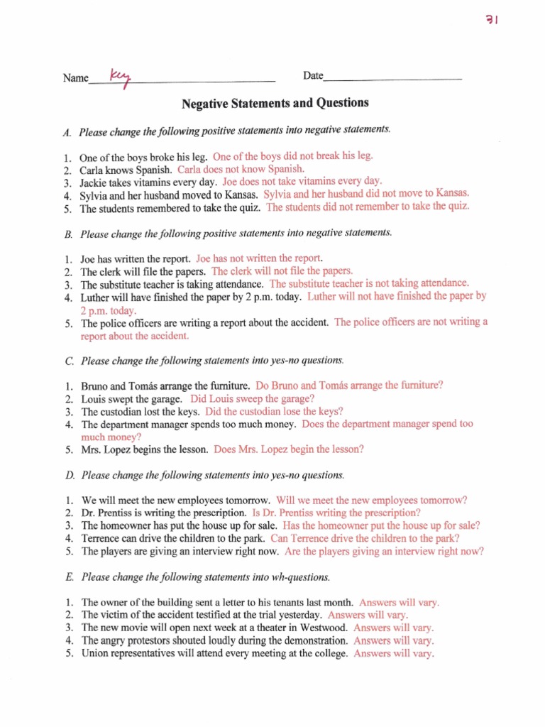 Transforming Statements and Questions | PDF | Grammar | Syntactic ...