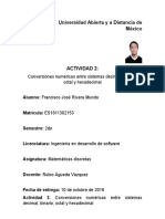 Conversiones numéricas entre sistemas decimal, binario, octal y hexadecimal