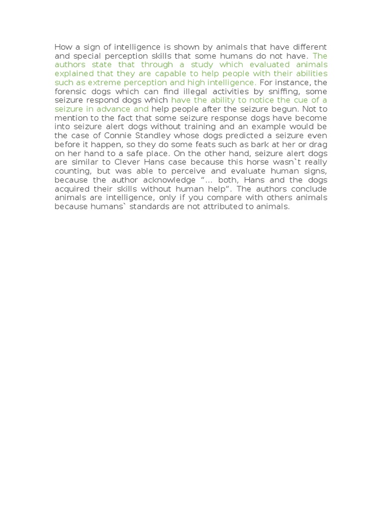Animal Intelligence and Perception Skills | PDF