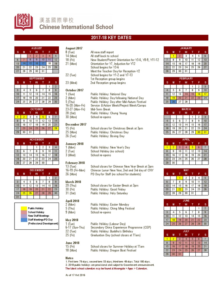 CIS School Calendar 201718