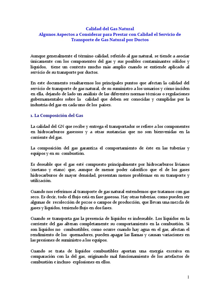 Calidad y Transporte de Gas Natural Por Ductos | PDF | Transporte | Gases