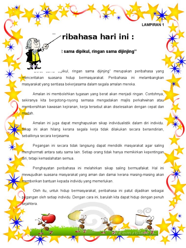 Peribahasa hari ini:: "Berat sama dipikul, ringan sama ...