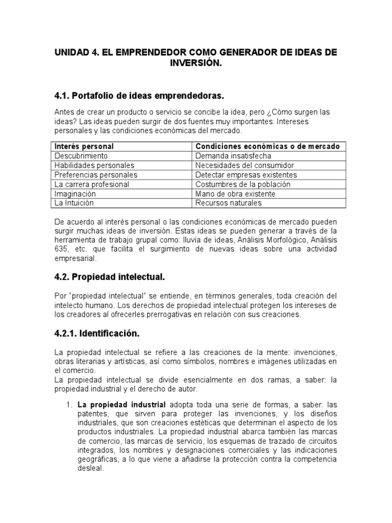 Unidad 4 El Emprendedor Como Generador de Ideas de