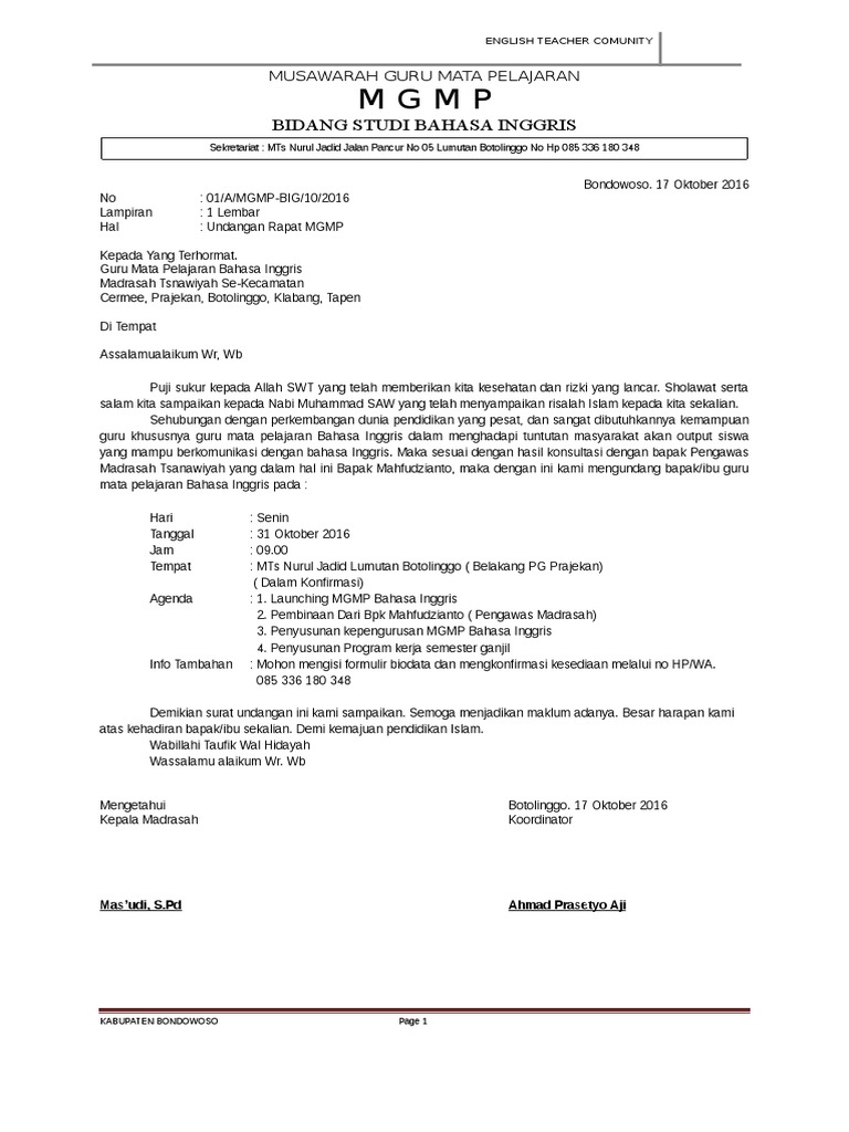 88 Contoh Undangan Rapat Mgmp Terbaik