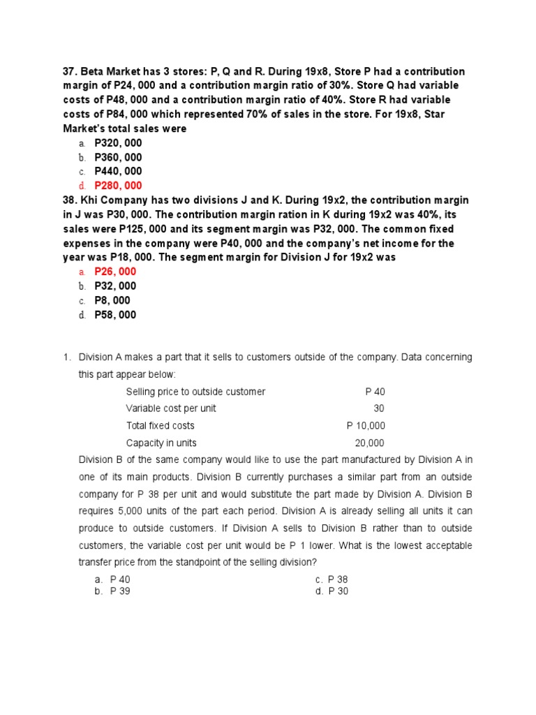 Contribution Margin Analysis for Stores | PDF