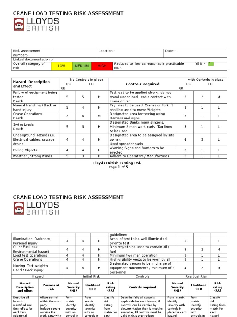 Crane Load Testing Risk Assessment | PDF | Crane (Machine) | Risk