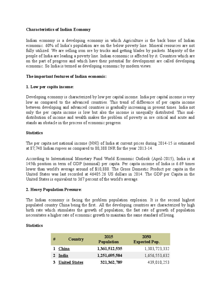 Characteristics of the Indian Economy | PDF | Economy Of India | Poverty