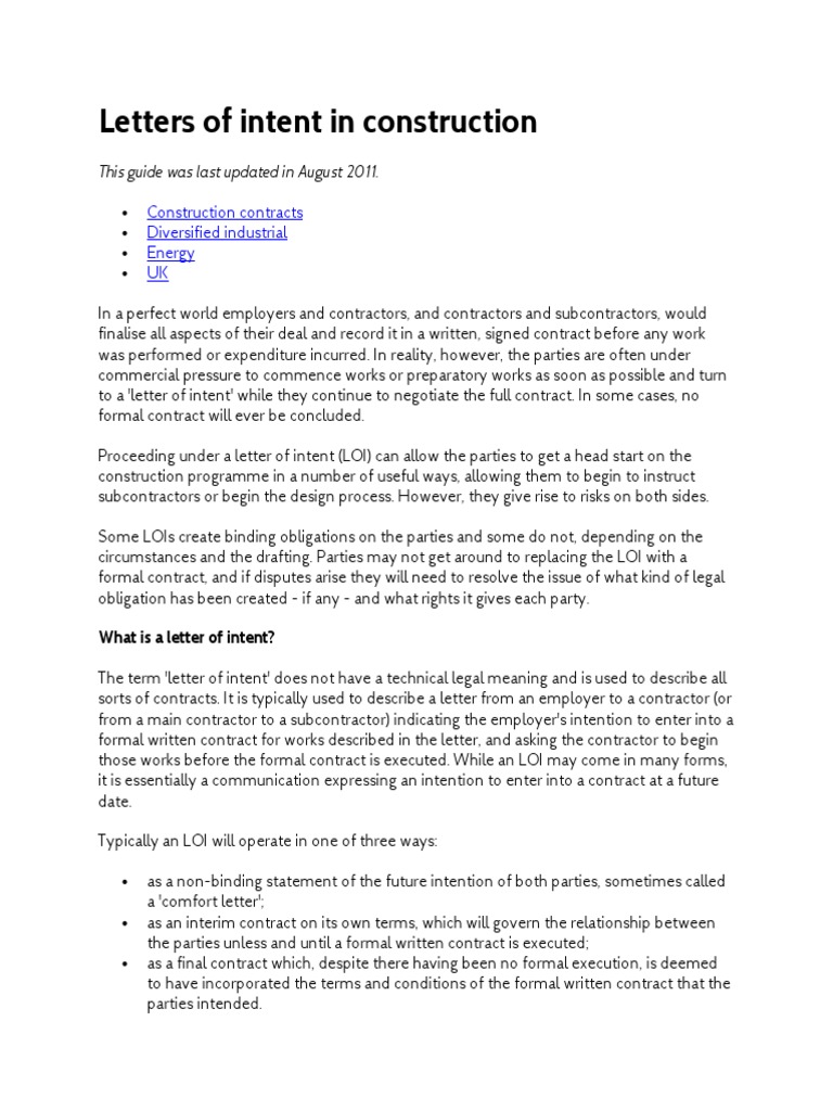Construction Letters of Intent Guide | PDF | Social Institutions ...