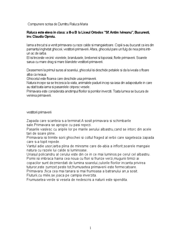 Compunere Scrisavestritorii Primaverii