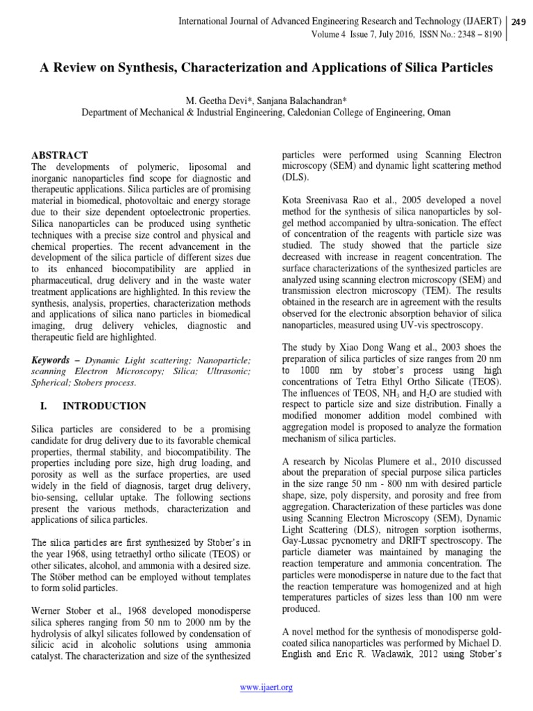 Silica Nanoparticles in Engineering | PDF | Nanoparticle | Scanning ...