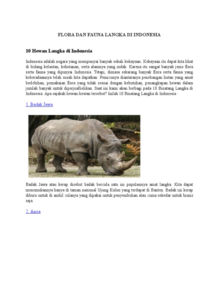 Flora Dan Fauna Langka Di Indonesia