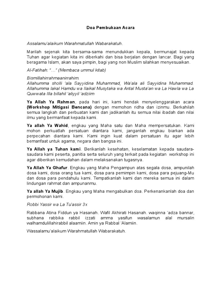 Doa Pembukaan Acara Islami | PDF | Agama & Spiritualitas | Pengembangan ...