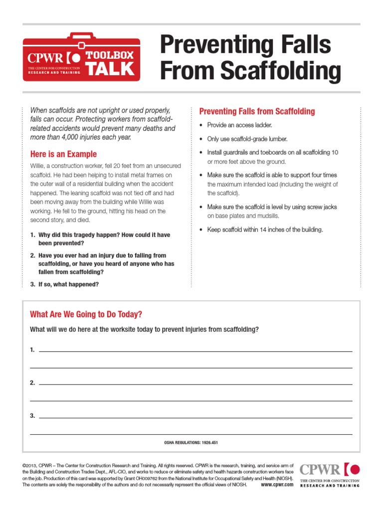 Preventing Falls From Scaffolding Toolbox