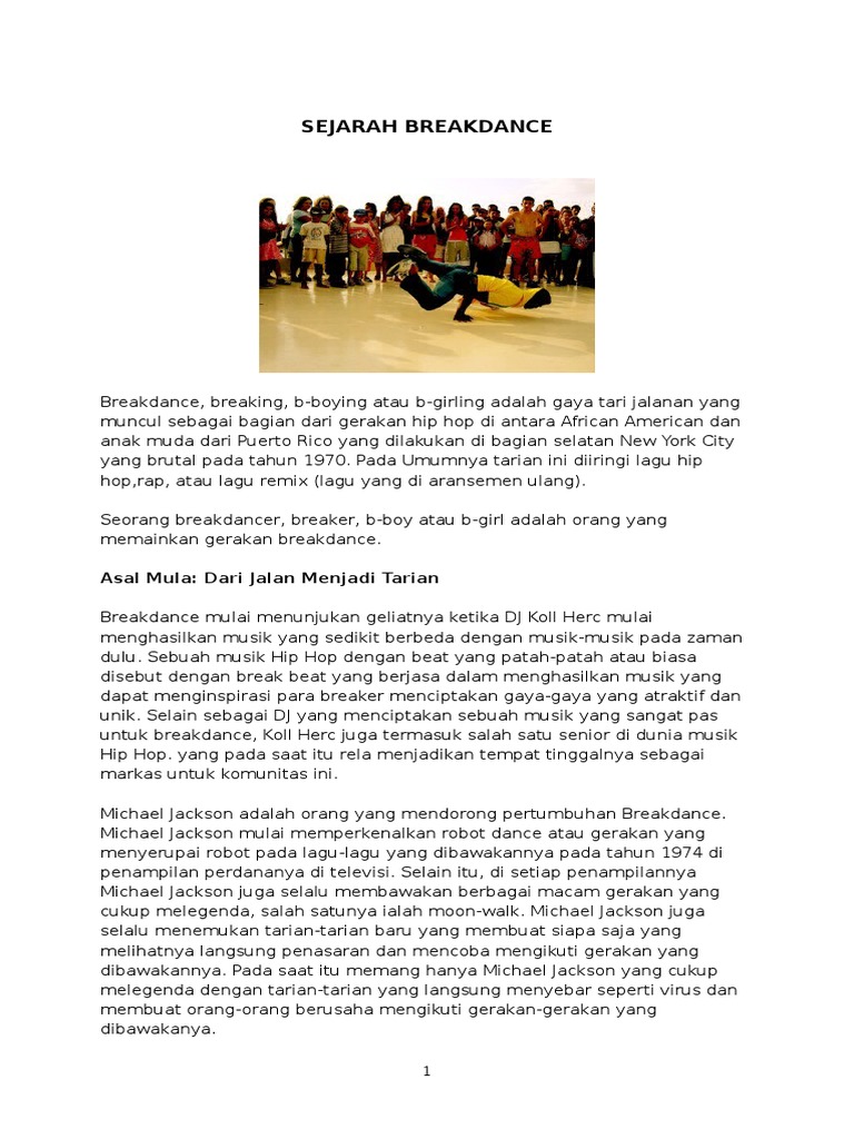 Sejarah dan Gerakan Breakdance | PDF | Seni | Kajian Bahasa Asing