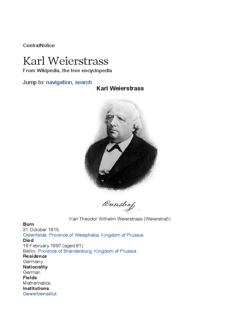 Karl Weierstrass Teaching Mathematics Mathematical Analysis