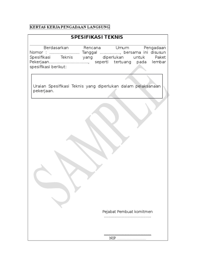 CONTOH KERTAS KERJA Dan Dokumen Pengadaan Langsung CONTOH KERTAS KERJA Dan Dokumen Pengadaan Langsung