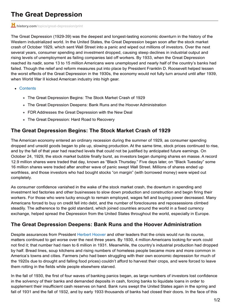 The Great Depression: Causes and Impact | PDF | Wall Street Crash Of ...