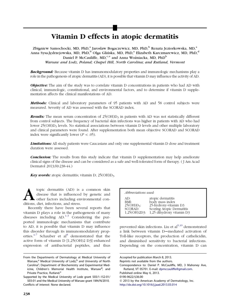 Vitamin D Effects in Atopic Dermatitis A B A B A D C, e B PDF — free download