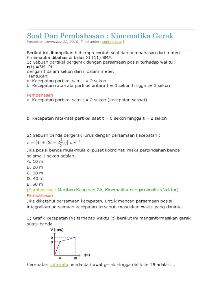 Contoh Soal Kinematika Partikel Dan Pembahasannya - Berbagi Contoh Soal