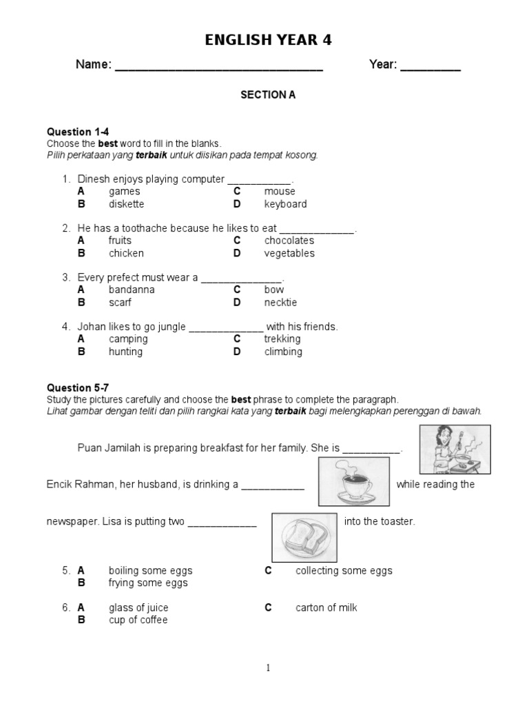 English Tahun 4 Download Free Pdf Cooking Food And Drink