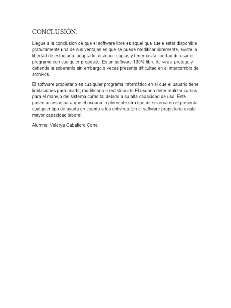 CONCLUSIÓN Software Libre y Propietario | PDF