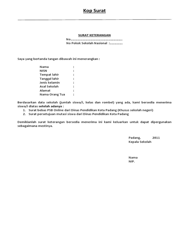 Contoh Surat Kesediaan Sekolah | PDF