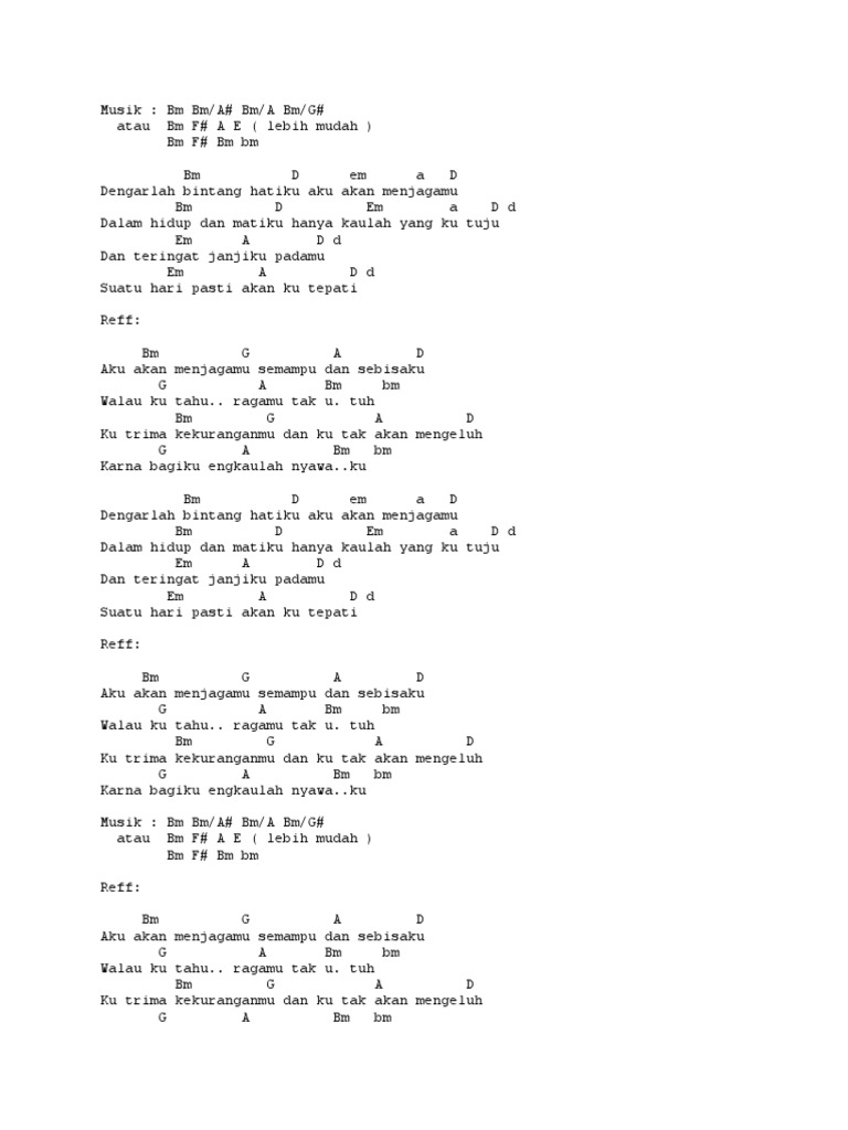 Chord Aku Akan Menjagamu Semampu Dan Sebisaku