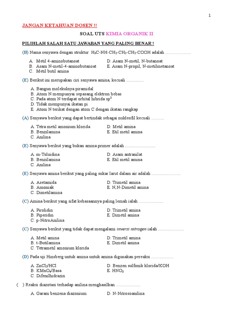 Contoh Soal Kimia Organik Farmasi - Guru Paud