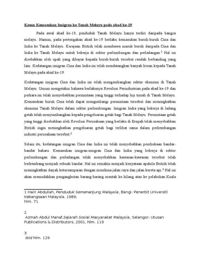 Kesan Kedatangan Imigran Cina Dan India Ke Tanah Melayu Englshmina