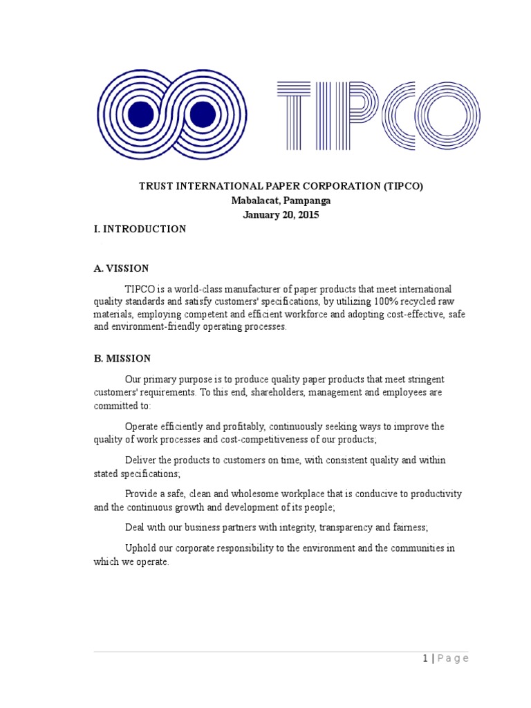 TIPCO: Sustainable Paper Manufacturing | PDF | Paper | Pulp (Paper)