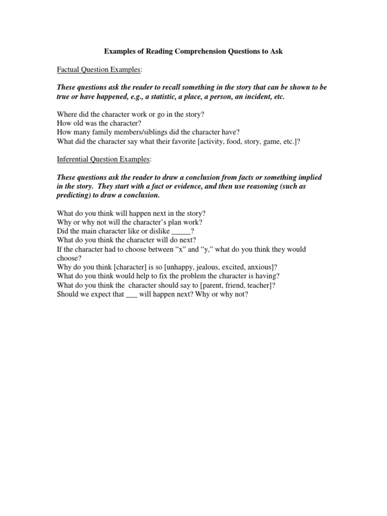 Reading Comprehension Question Examples | PDF | Science & Mathematics