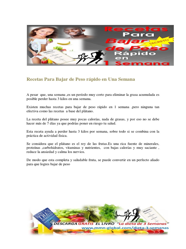 Recetas Para Bajar De Peso Una Semana