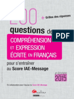 200 Questions de Comprehension Et Expression Ecrite en Francais Score IAE Message 4e 2015