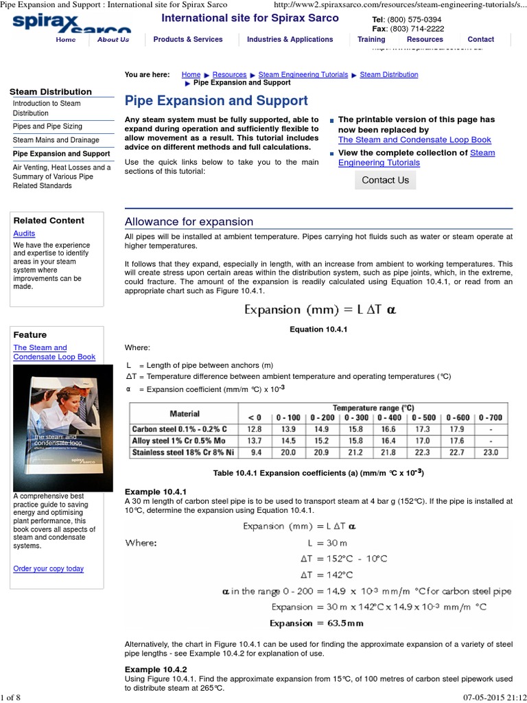 Pipe Expansion And Support International Site For Spirax