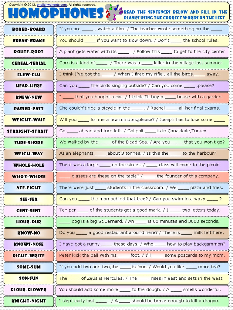 Phonetics Homophones Exercises Worksheet PDF | PDF | Art