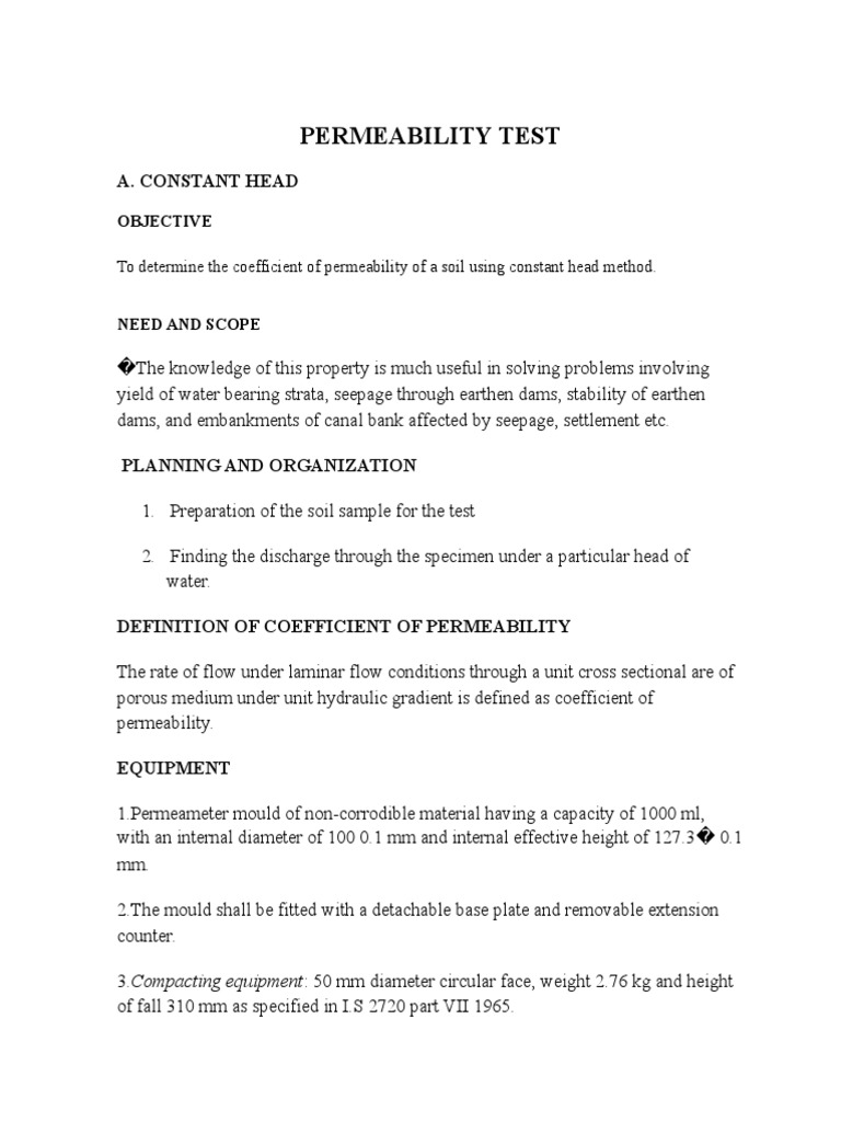 Permeability Test | PDF | Soil Mechanics | Soil
