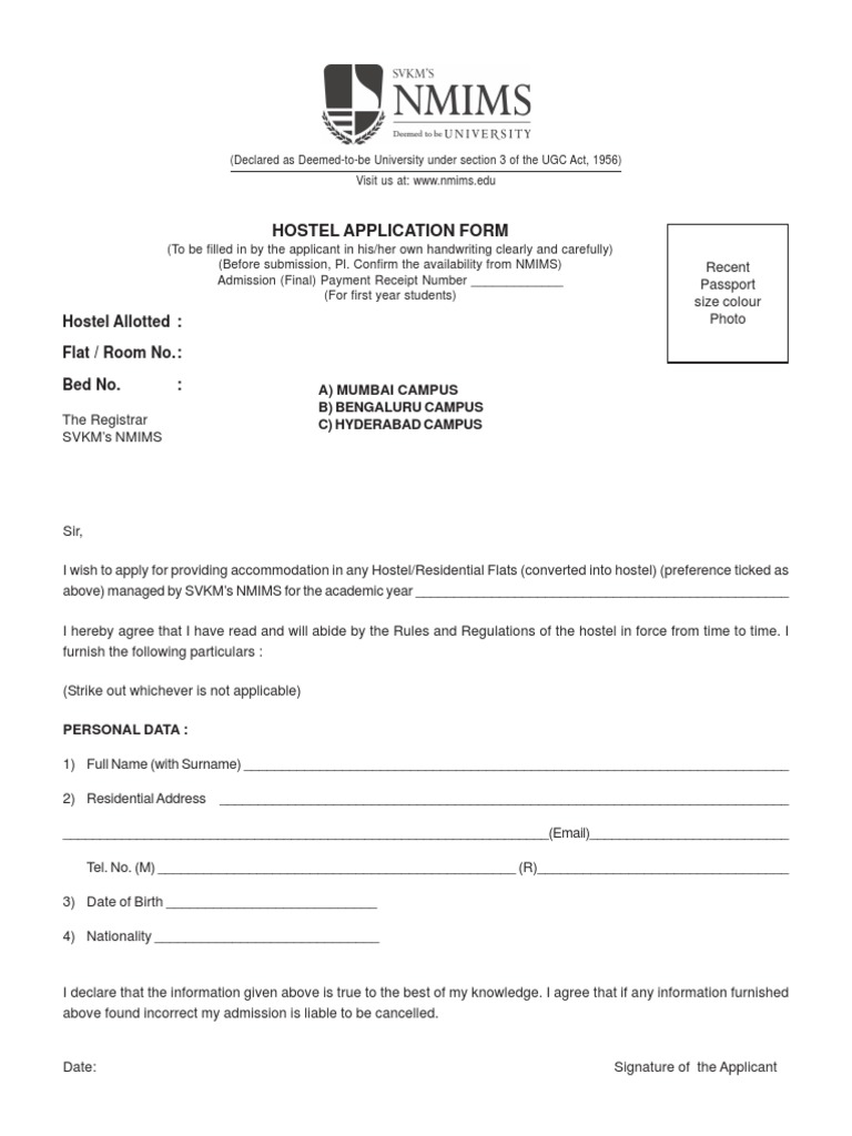 Hostel Application Form 2016 17 | PDF | Hostel | Fee