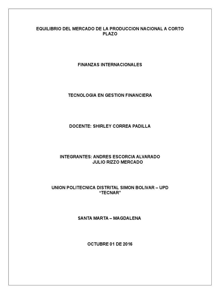Equilibrio Del Mercado A Corto Plazo | PDF | Tipo de cambio | Oferta y ...