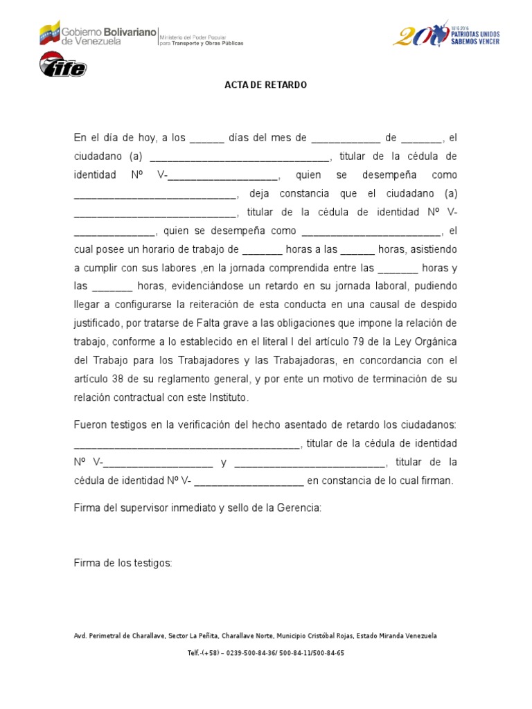 Acta de Retardo Laboral | PDF | Finanzas y dinero | Derecho