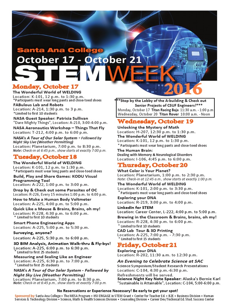 Santa Ana College STEM Week Events | PDF | Science | Technology (General)