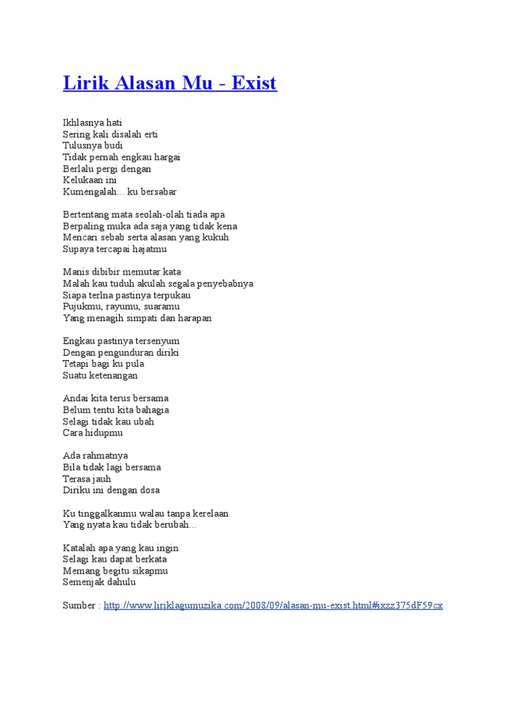 Lirik Lagu Alasan Mu - Exist | PDF