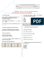 6o Ano - RP - Lista 14 - Numeros Primos e Decomposicao Expressoes Divisibilidade PDF